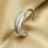 Angel Feather Textured Leaf Metal Open Bracelet Bangle Cuff Vintage