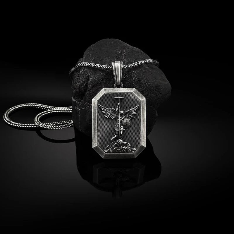 Vintage Angel Guardian Pendant Necklace for Men Stainless Steel