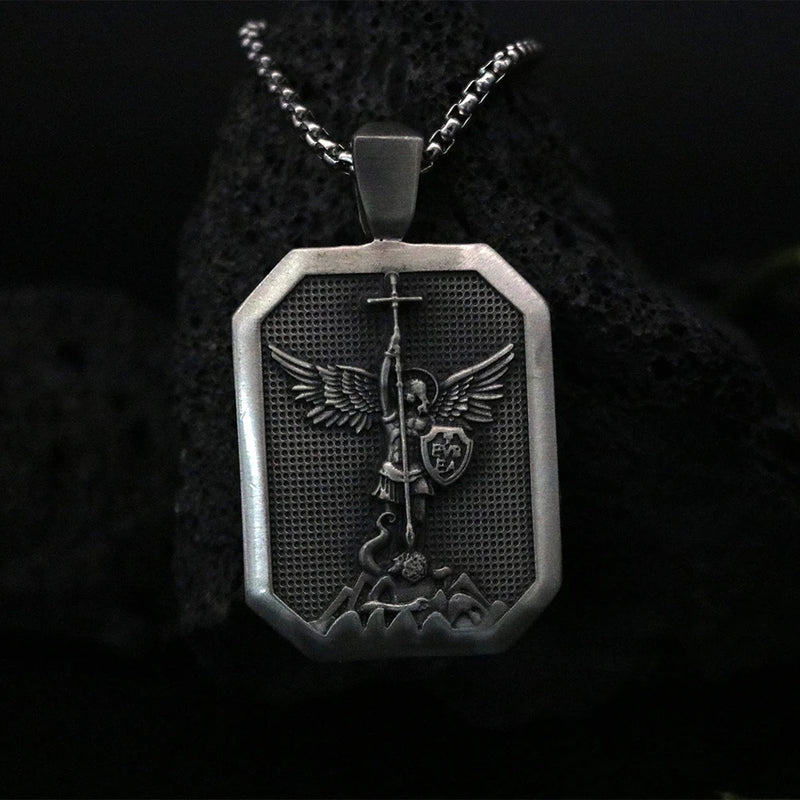 Vintage Angel Guardian Pendant Necklace for Men Stainless Steel