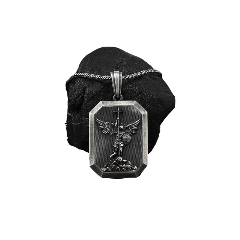 Vintage Angel Guardian Pendant Necklace for Men Stainless Steel
