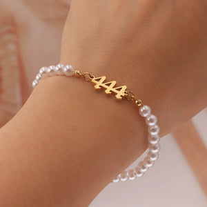 Angel Numbers Charm Pearl Bracelet 111 222 333 444 555 666 777 888 999