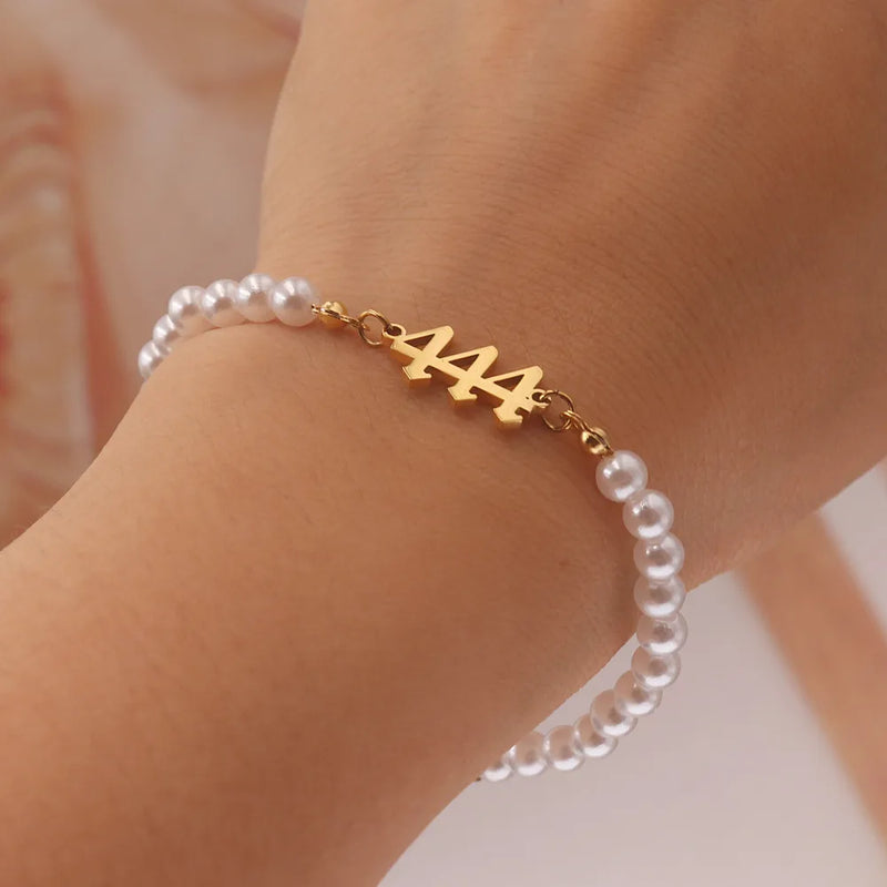 Angel Numbers Charm Pearl Bracelet 111 222 333 444 555 666 777 888 999