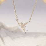 Golden Angel Pendant Necklace with Artificial Diamond Inlay