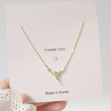 Golden Angel Pendant Necklace with Artificial Diamond Inlay
