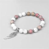 Angel Wing Charm Bracelet with Natural Stone Beads Pendant