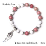 Angel Wing Charm Bracelet with Natural Stone Beads Pendant
