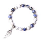 Angel Wing Charm Bracelet with Natural Stone Beads Pendant