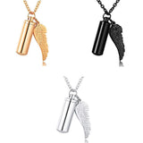 Angel Wing Charm Cylinder Memorial Urn Necklace Cremation Jewelry