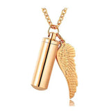 Angel Wing Charm Cylinder Memorial Urn Necklace Cremation Jewelry