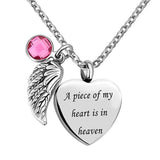 Angel Wing Charm Heart Love Crystal Urn Necklace for Ashes Cremation Jewelry