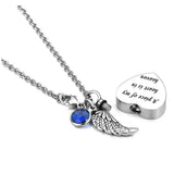 Angel Wing Charm Heart Love Crystal Urn Necklace for Ashes Cremation Jewelry