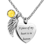 Angel Wing Charm Heart Love Crystal Urn Necklace for Ashes Cremation Jewelry
