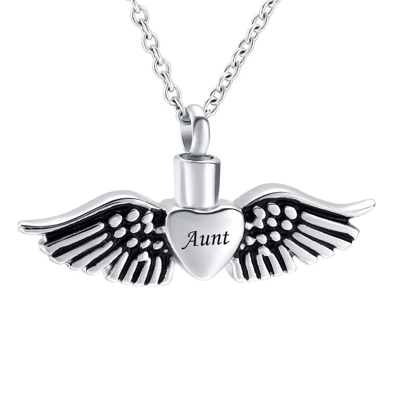Angel Wing Cremation Jewelry Urn Necklace Stainless Steel Memorial Keepsake