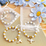 Angel Wing Cross Bracelet Favor With Organza Bags Acrylic