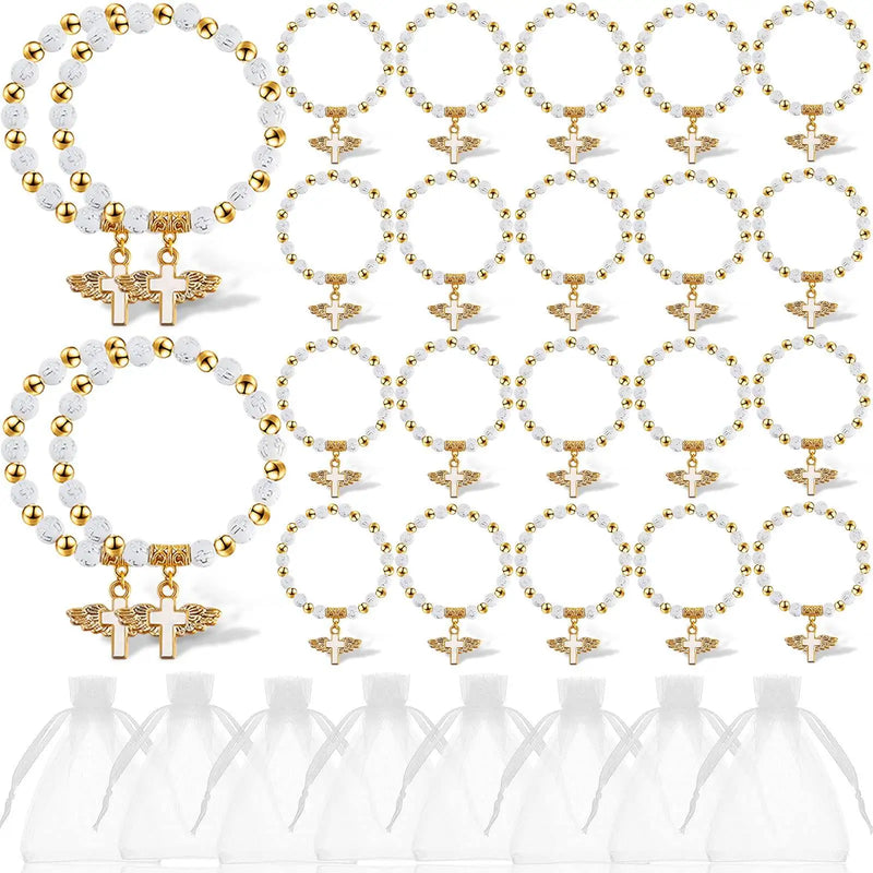Angel Wing Cross Bracelet Favor With Organza Bags Acrylic