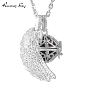 Angel Wing Harmony Ball Floating Locket Pendant Necklace Jingle Bell
