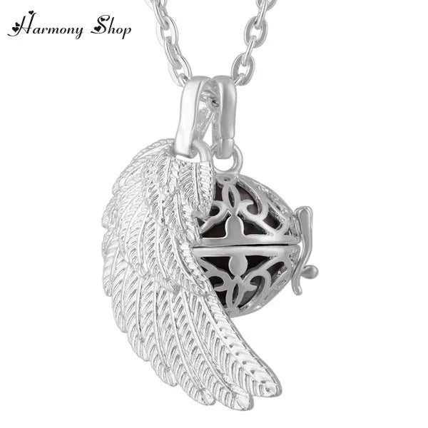Angel Wing Harmony Ball Floating Locket Pendant Necklace Jingle Bell