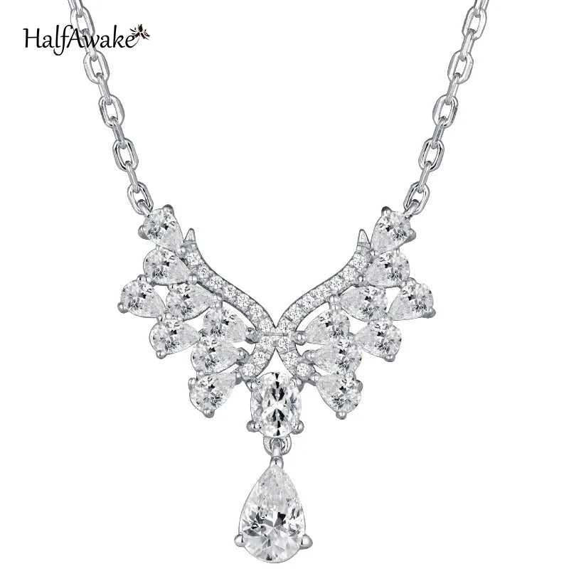 Angel Wing Moissanite Necklace Silver Chain Pendant