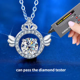 Moissanite Angel Wing Necklace 925 Silver Crown Pendant