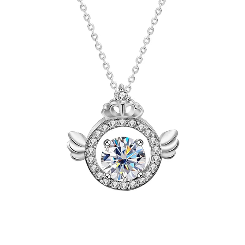 Angel Wing Mosan Diamond Necklace 925 Sterling Silver Platinum Collar Chain