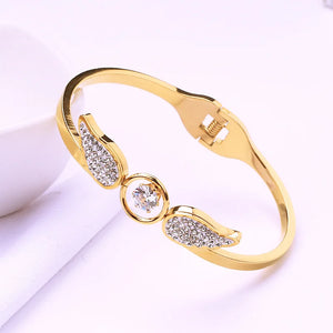 Zircon Angel Wings Bracelet for Women Stainless Steel Bangle