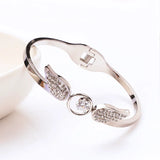 Zircon Angel Wings Bracelet for Women Stainless Steel Bangle