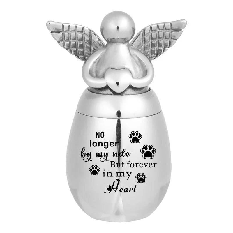 Angel Wings Charm Cremation Urn Necklace - Pet Paw Keepsake Urn
