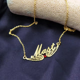 Angel Wings Name Necklace with Birthstone Nameplate Pendant