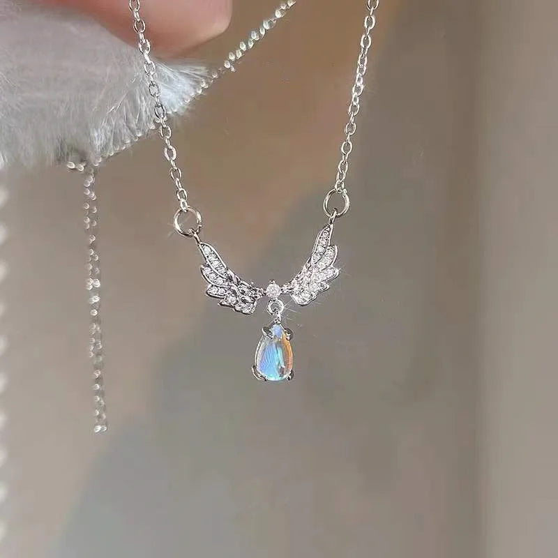 Angel Wings Moonstone Necklace Vintage Jewelry Egirl Harajuku Y2K