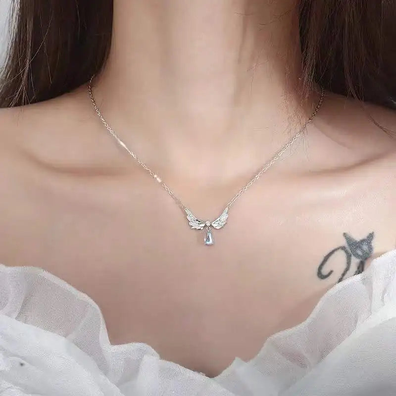 Angel Wings Moonstone Necklace Vintage Jewelry Egirl Harajuku Y2K