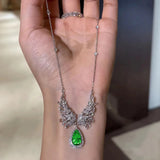 Angel Wings Emerald Necklace Green Diamond Colorful Party Jewelry