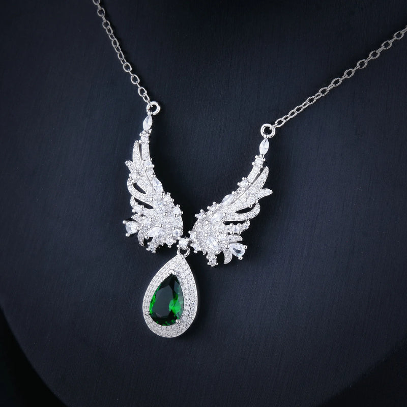 Angel Wings Emerald Necklace Green Diamond Colorful Party Jewelry