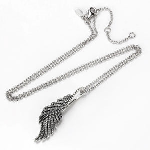 925 Silver Angel Wings CZ Feather Pendant Necklace Women Jewelry