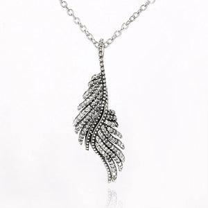 925 Silver Angel Wings CZ Feather Pendant Necklace Women Jewelry