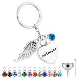Angel Wings Heart Cremation Jewelry Urn Keychain with Birthstones