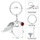 Angel Wings Heart Cremation Jewelry Urn Keychain with Birthstones