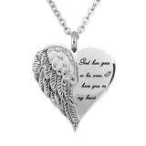 Angel Wings Heart Pendant Cremation Keepsake Urn Necklace Stainless Steel