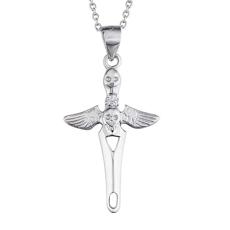 Angel & Demon Cross Pendant Necklace S925 Sterling Silver