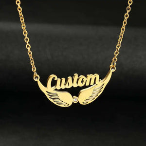Angel Wings Stone Pendant Stainless Steel Necklace