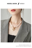 Angel Wings Hollow Heart Necklace Baroque Pearl Clavicle Chain