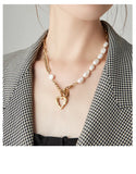 Angel Wings Hollow Heart Necklace Baroque Pearl Clavicle Chain