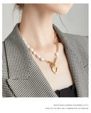 Angel Wings Hollow Heart Necklace Baroque Pearl Clavicle Chain