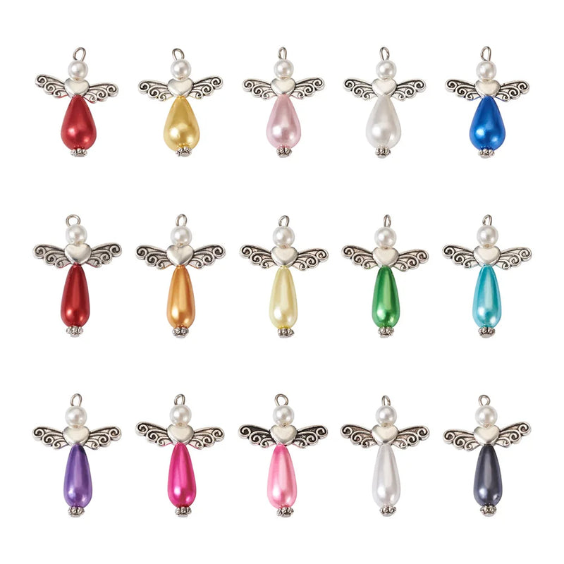 80Pcs Angle Pearl Pendant with Heart Wing Beads for DIY Jewelry