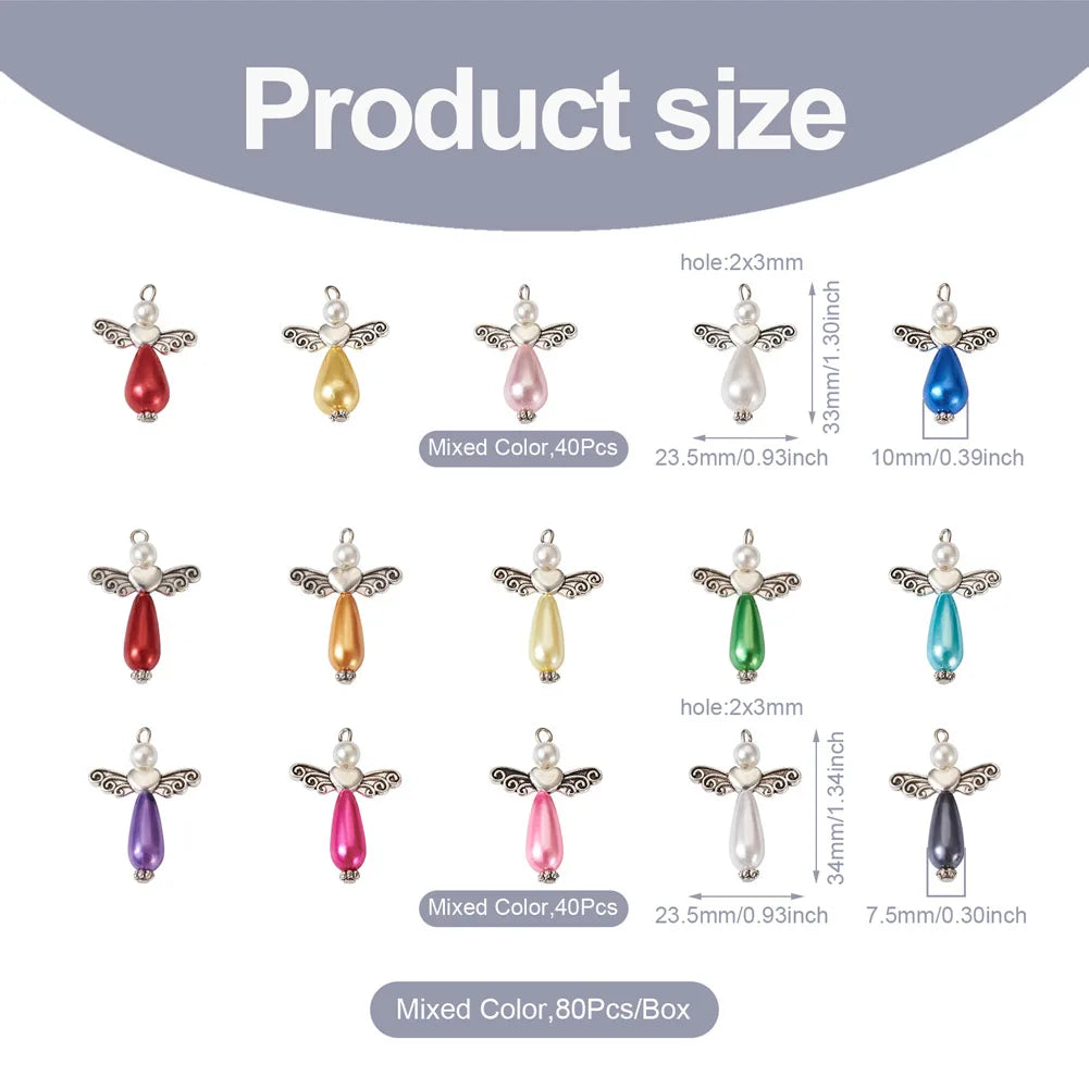 80Pcs Angle Pearl Pendant with Heart Wing Beads for DIY Jewelry