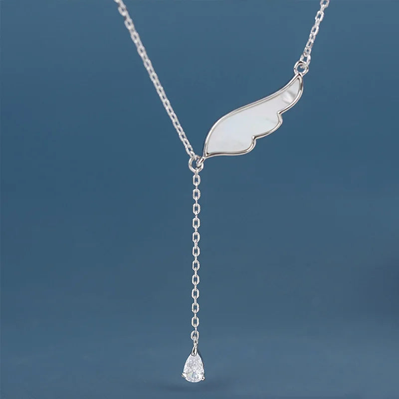 Angel Wing Necklace Pendent 925 Shell Tassel Chain Women Romantic Gift