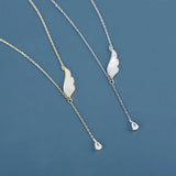 Angel Wing Necklace Pendent 925 Shell Tassel Chain Women Romantic Gift