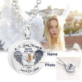Personalized Angel Wings Round Urn Necklace for Ashes