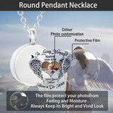Personalized Angel Wings Round Urn Necklace for Ashes