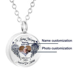 Personalized Angel Wings Round Urn Necklace for Ashes