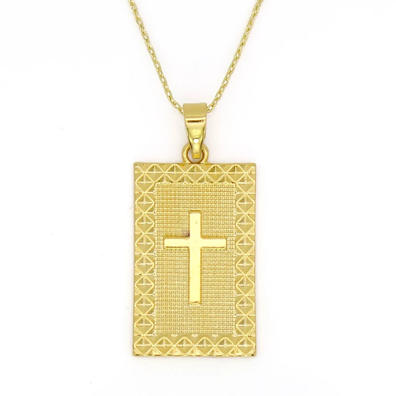 Anietna Ethiopian Style Jesus Cross Necklace 18K Plated Pendant Jewelry